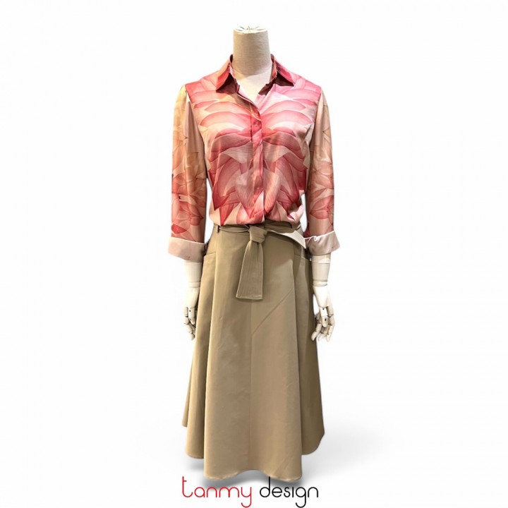 Long sleeve silk shirt with lotus pattern